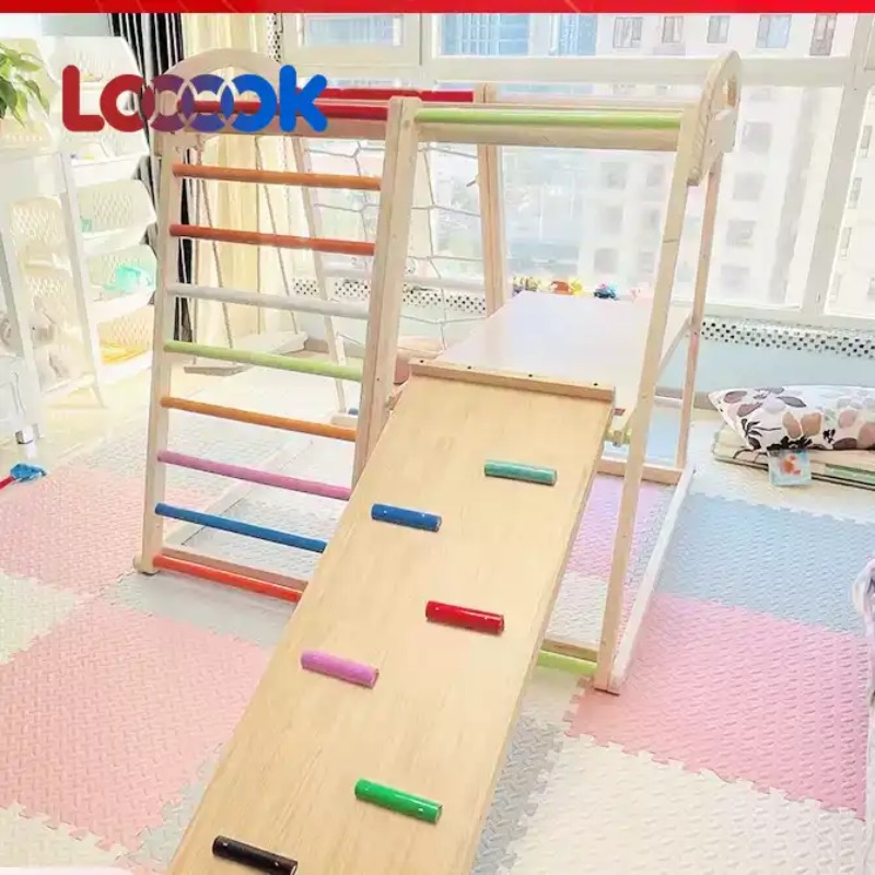 Home Gym For Toddlers - Multifunctionele houten peuterklimset met glijbaan, schommel