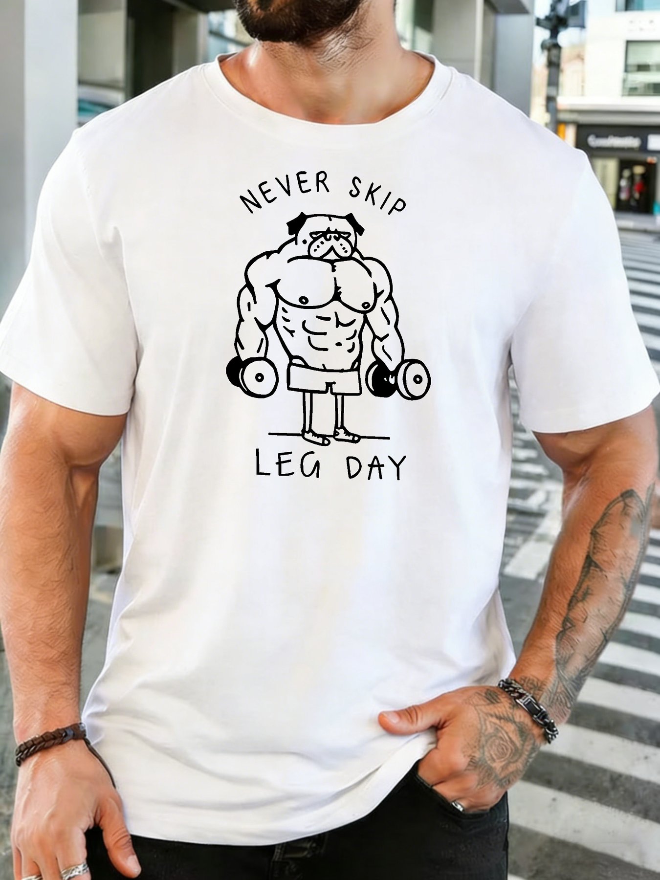 Home Gym Leg Day - Herenshirt Gym Fitness Gespierde Pug Dumbbell